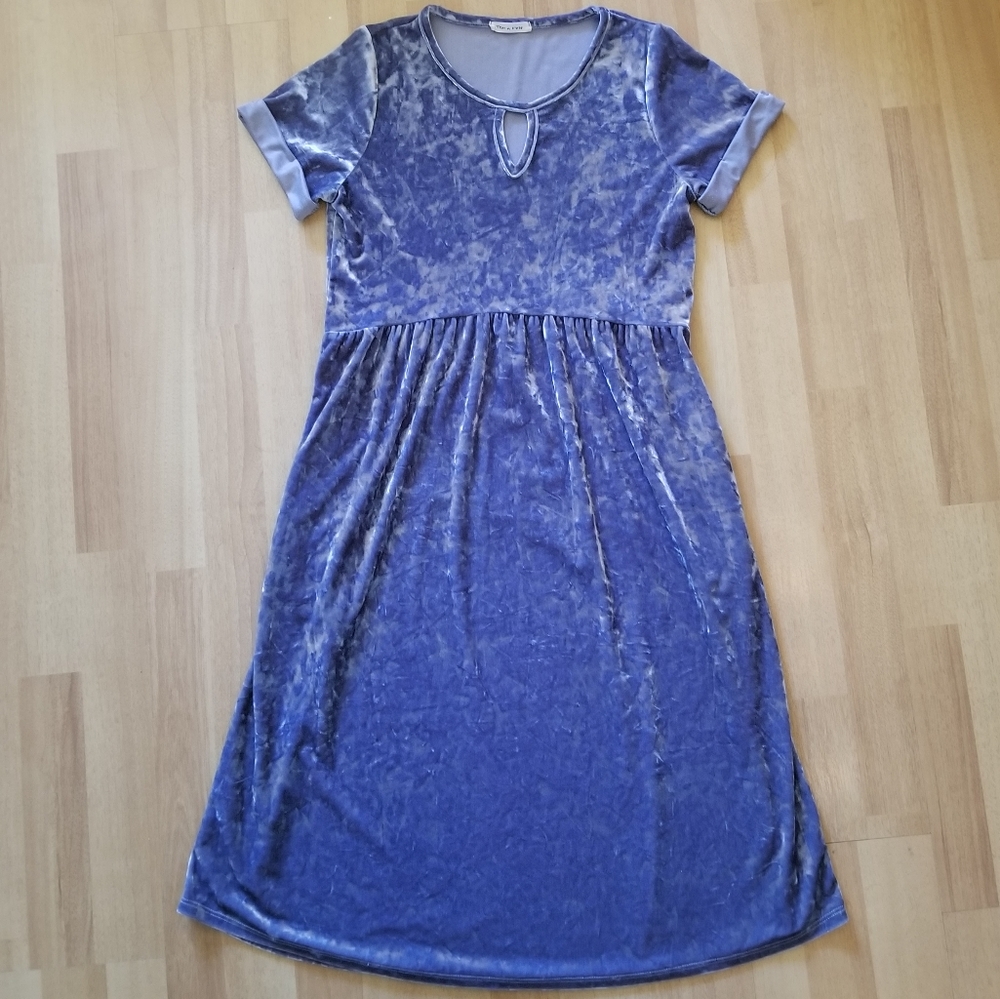Modest Crushed Velvet Midi Dress Baby Blue
